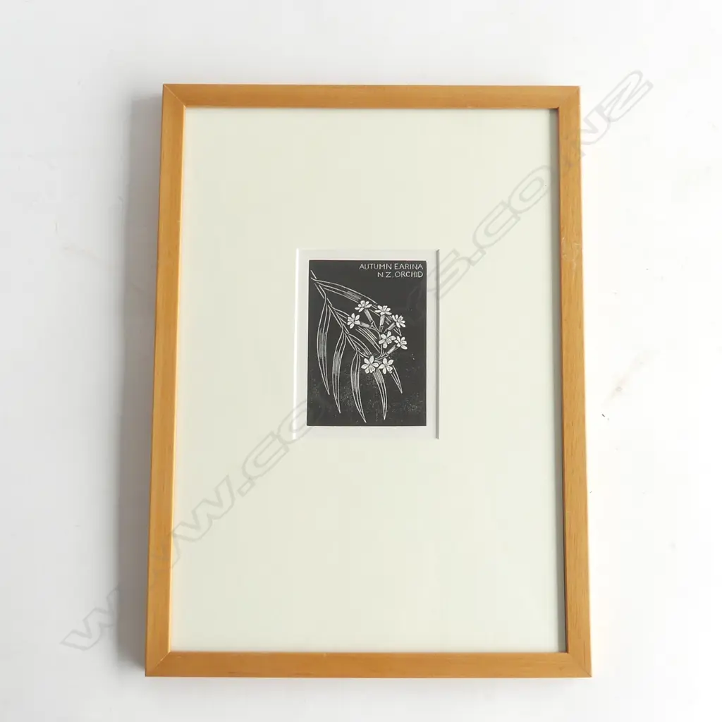 JOHN L MOORE 'AUTUMN EARINA NZ ORCHID' WOODCUT INITIALLED FRAMED TRUGUARD GLASS Image 1++