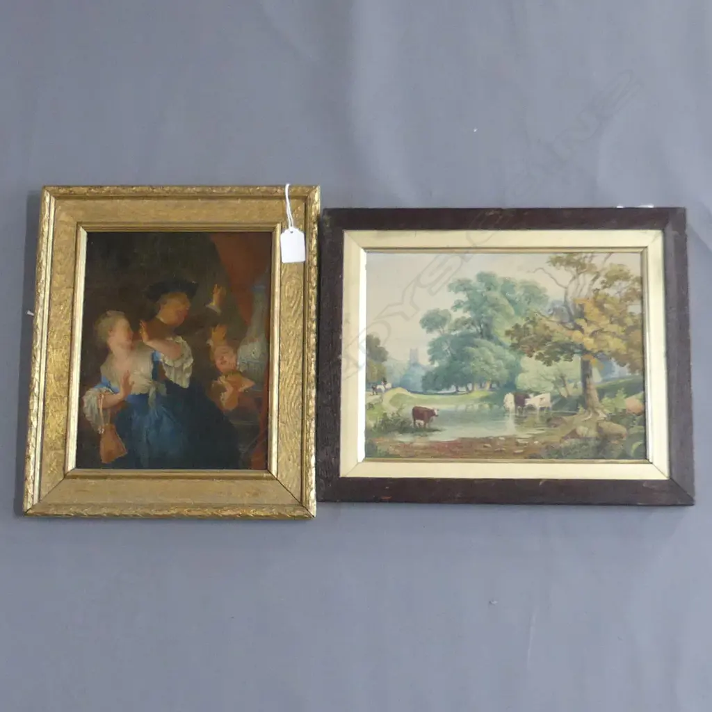19thC LANDSCAPE W/C & AN OLEOGRAPH.280 x 205mm & 195 x 245mm. Image 1++