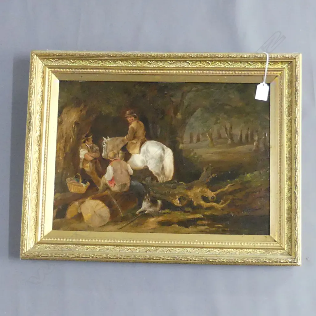 LATE 19TH C OIL ON BOARD HORSE IN FOREST 330 x 440mm Image 1++