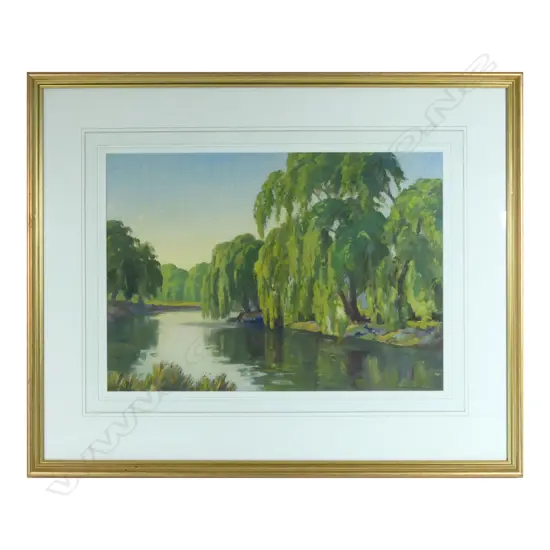 BASIL HONOUR, RIVER & WILLOWS, OIL ON BOARD, SIGNED,  340 x 490mm