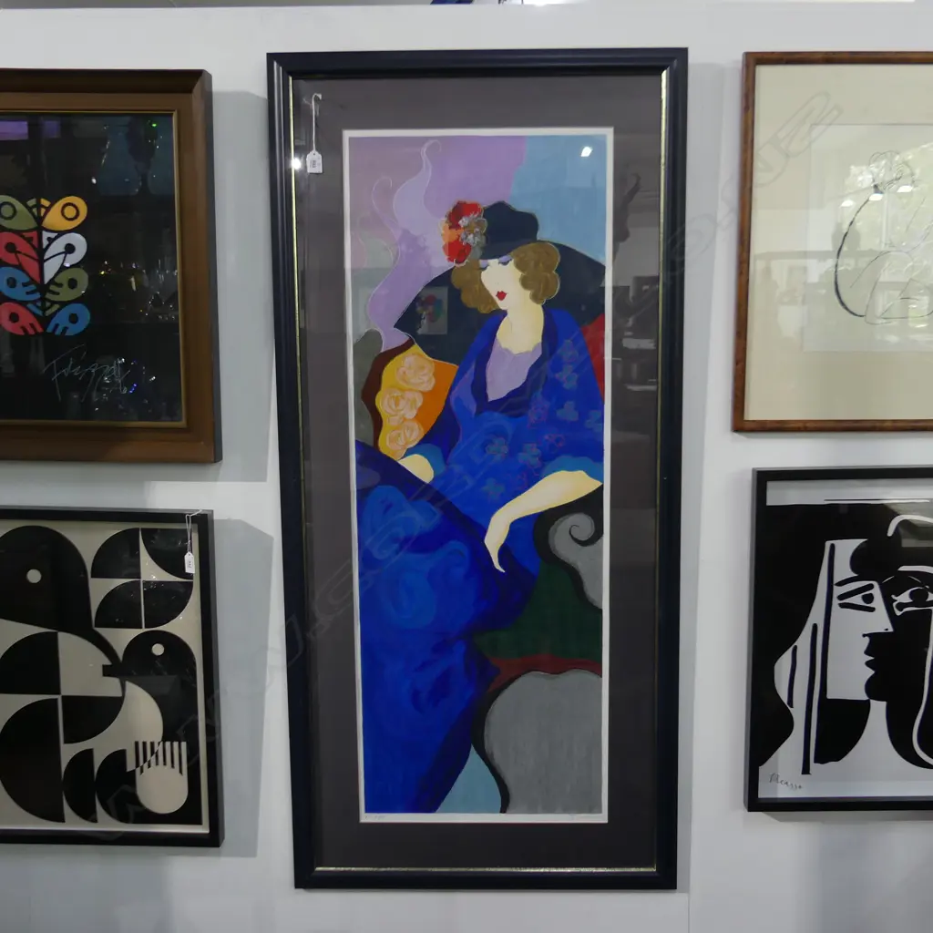 LARGE FRAMED TARKAY SERIGRAPH 'BLUE DRESS' 430mm x 1190mm SIGNED IN PENCIL 45/350 certificate... on the back Image 1++