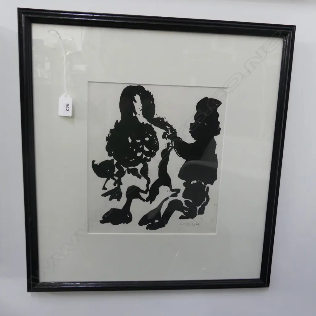 M. D. SMITHER 'GIRL FEEDING SWANS' SCREEN PRINT SIGNED & DATED 64 265 x 230mm Image 1++