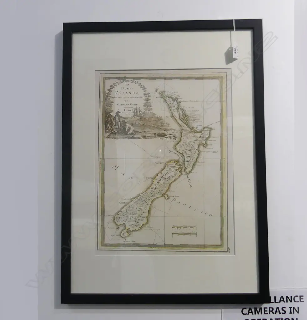 FRAMED REPRO CASSINI VERSION OF THE 'BAYLY COOK' MAP  OF NZ, 1798, 390 x 290mm Image 1++