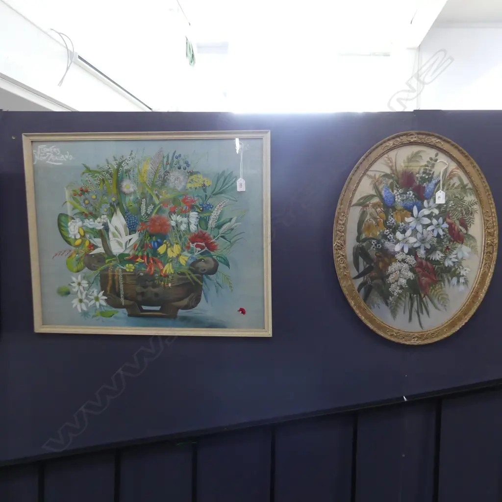 2 FRAMED PRINT 'FLOWERS OF NEW ZEALAND'  670 x 550 & 380 x 530mm Image 1++