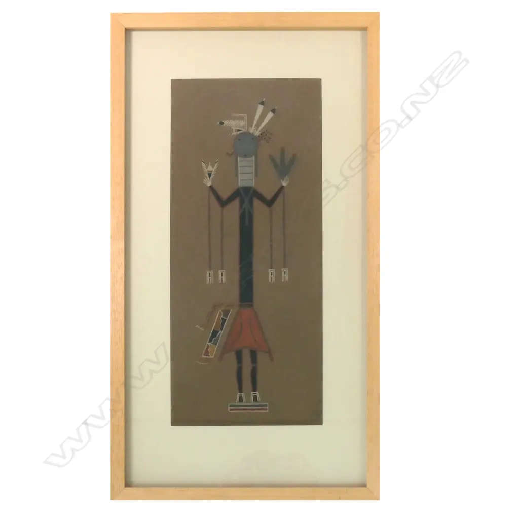 NAVAJO SAND PAINTING OF WOMAN,  DETAILS TO BACK, 455 x 200mm Image 1++