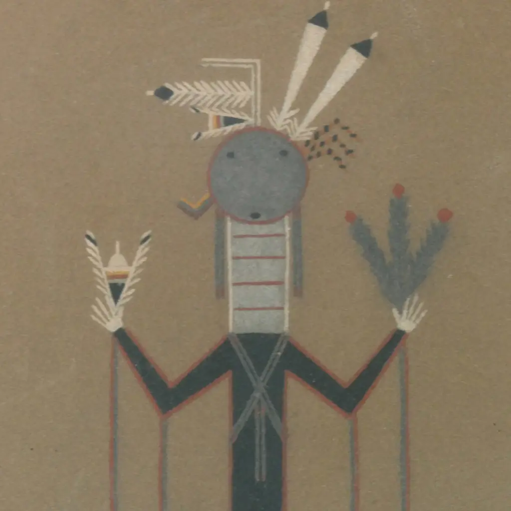NAVAJO SAND PAINTING OF WOMAN,  DETAILS TO BACK, 455 x 200mm Image 1++