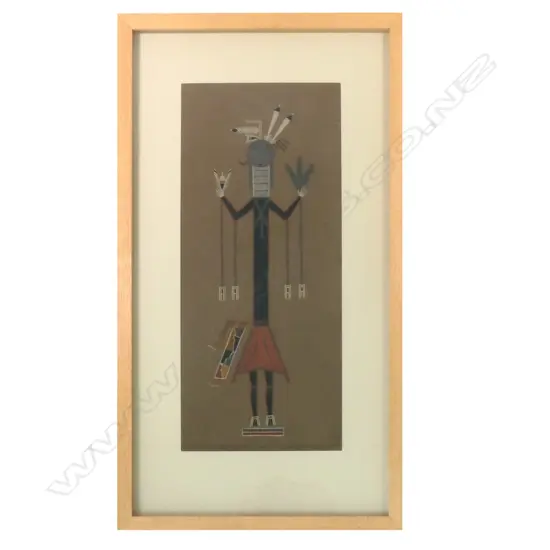 NAVAJO SAND PAINTING OF WOMAN,  DETAILS TO BACK, 455 x 200mm