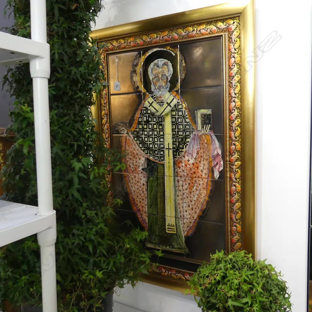 4 LGE HAND PAINTED GLAZED TILE ICONS  OF SAINTS, EACH 760 x 450mm Image 1++
