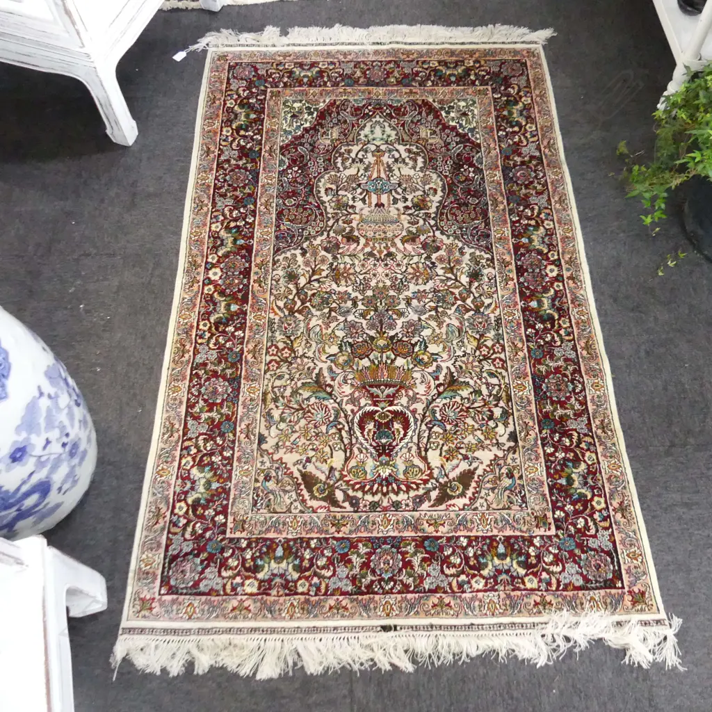 FINELY HAND KNOTTED SILK & METALLIC  THREAD MIXED PILE RUG 1510 x 925mm Image 1++