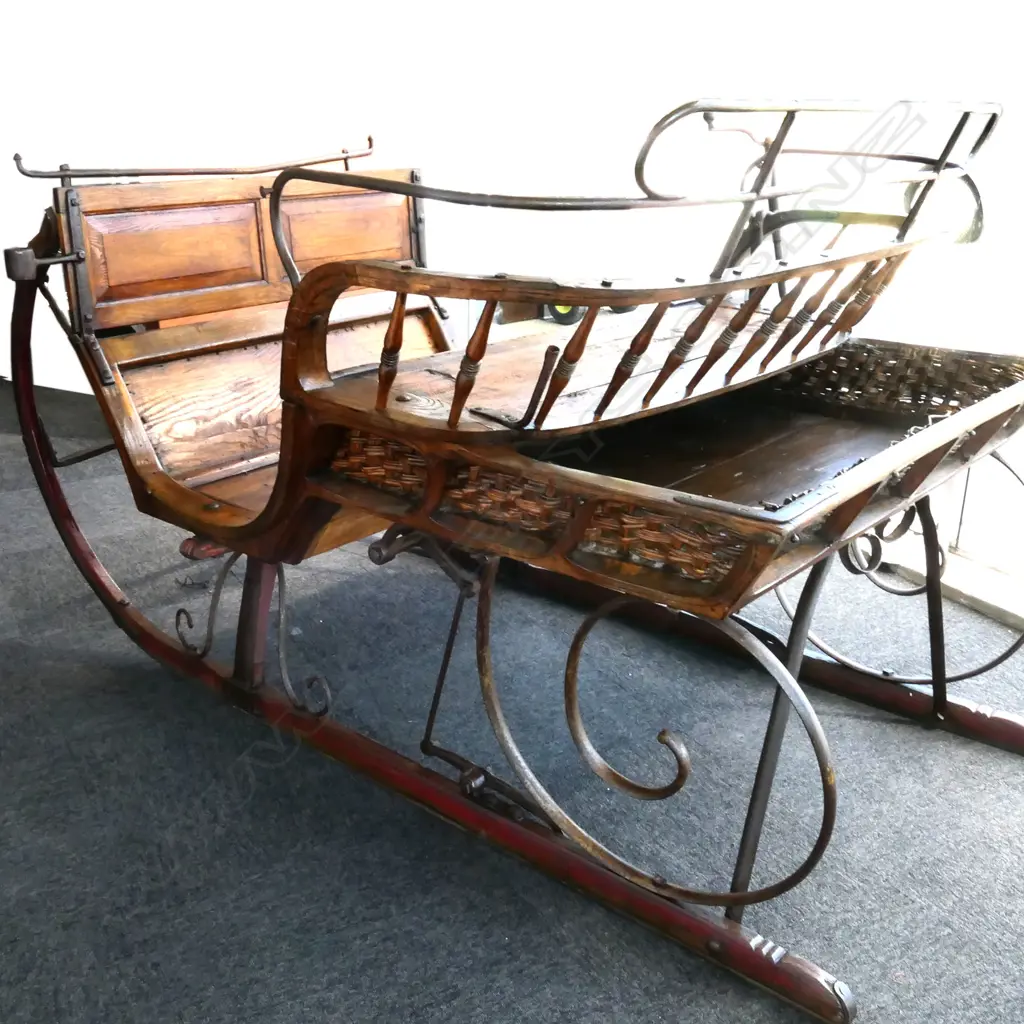 C.1905 WOODEN & CAST IRON SWEDISH SLEIGH CARRIAGE, 1800 x 1280 x 1100mm Image 1++