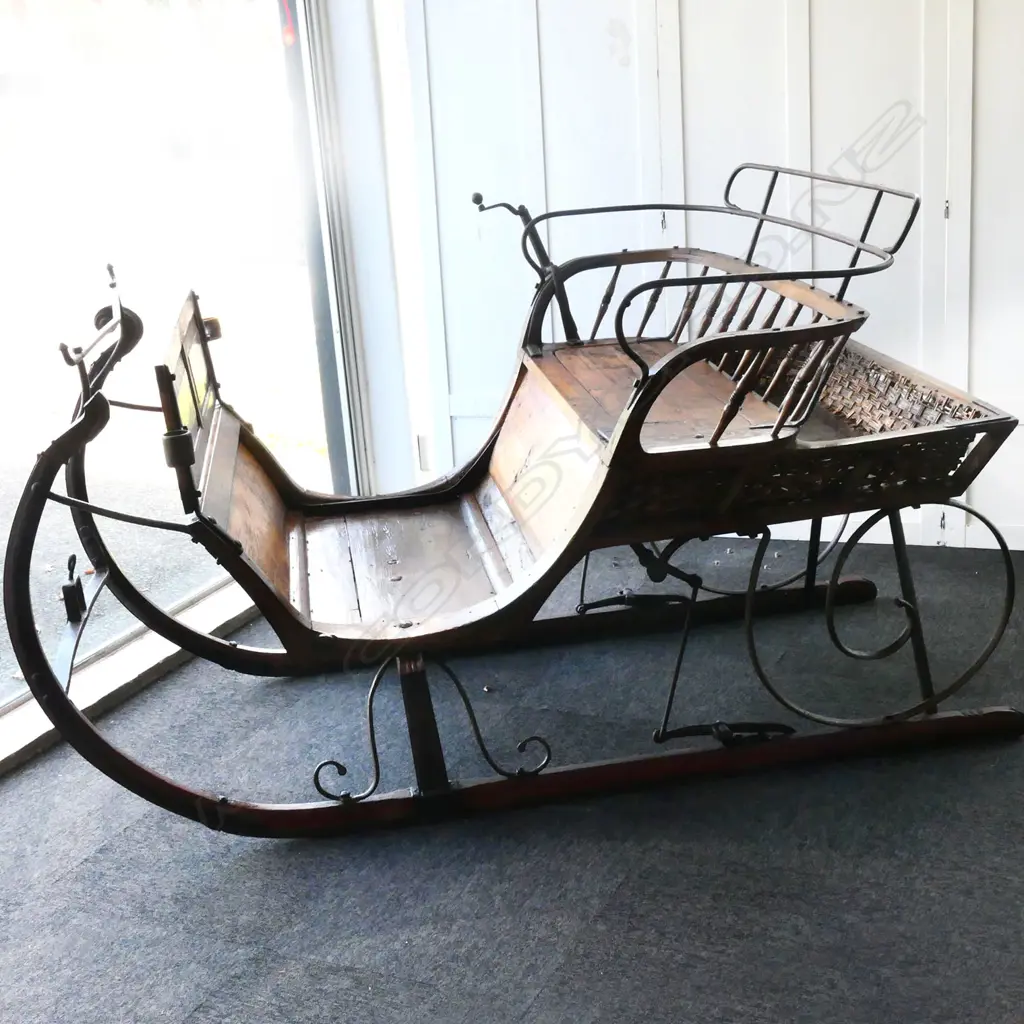 C.1905 WOODEN & CAST IRON SWEDISH SLEIGH CARRIAGE, 1800 x 1280 x 1100mm Image 1++