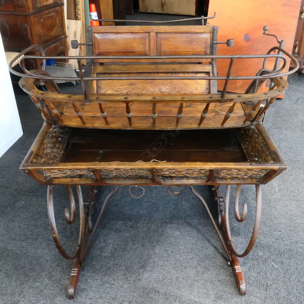 C.1905 WOODEN & CAST IRON SWEDISH SLEIGH CARRIAGE, 1800 x 1280 x 1100mm Image 1++