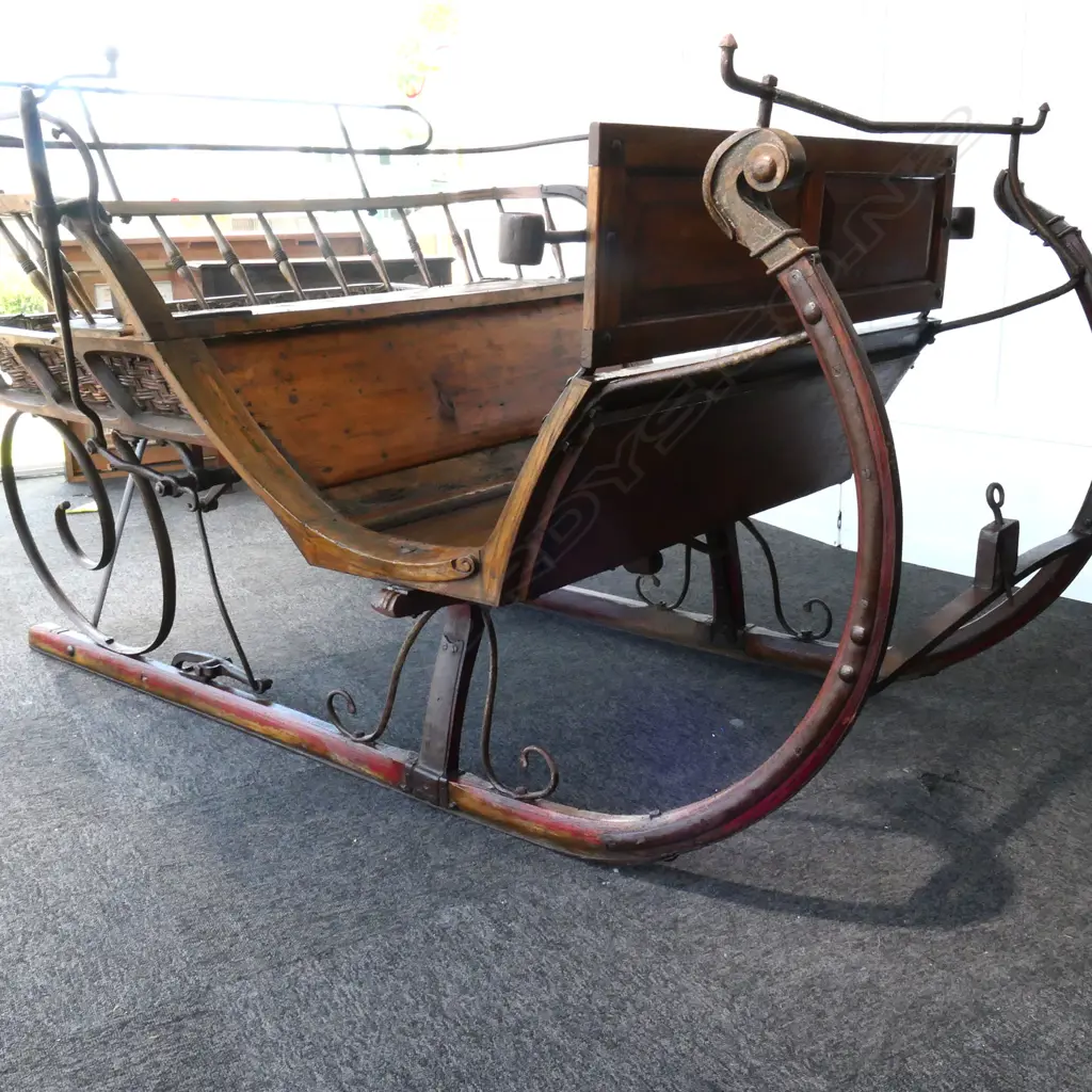 C.1905 WOODEN & CAST IRON SWEDISH SLEIGH CARRIAGE, 1800 x 1280 x 1100mm Image 1++