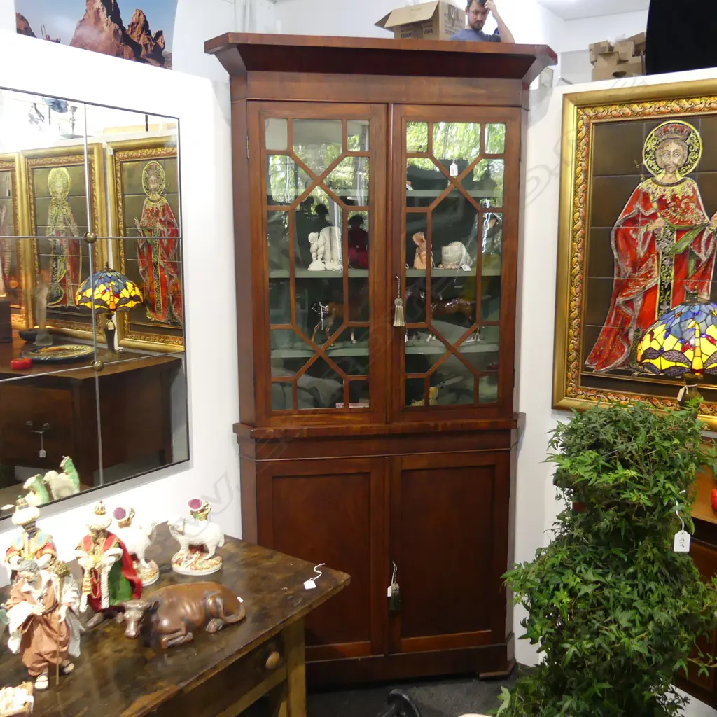 ANTIQUE GLAZED MAHOGANY CORNER CABINET... Image 1++