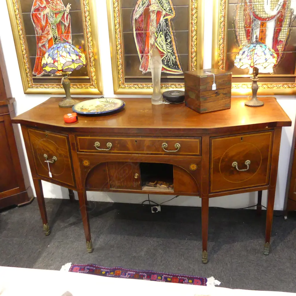 19thC. MAHOGANY SIDEBOARD WITH TOMBOUR WELL AND CELLARETTE DRAWER W 1700mm. A.F Image 1++