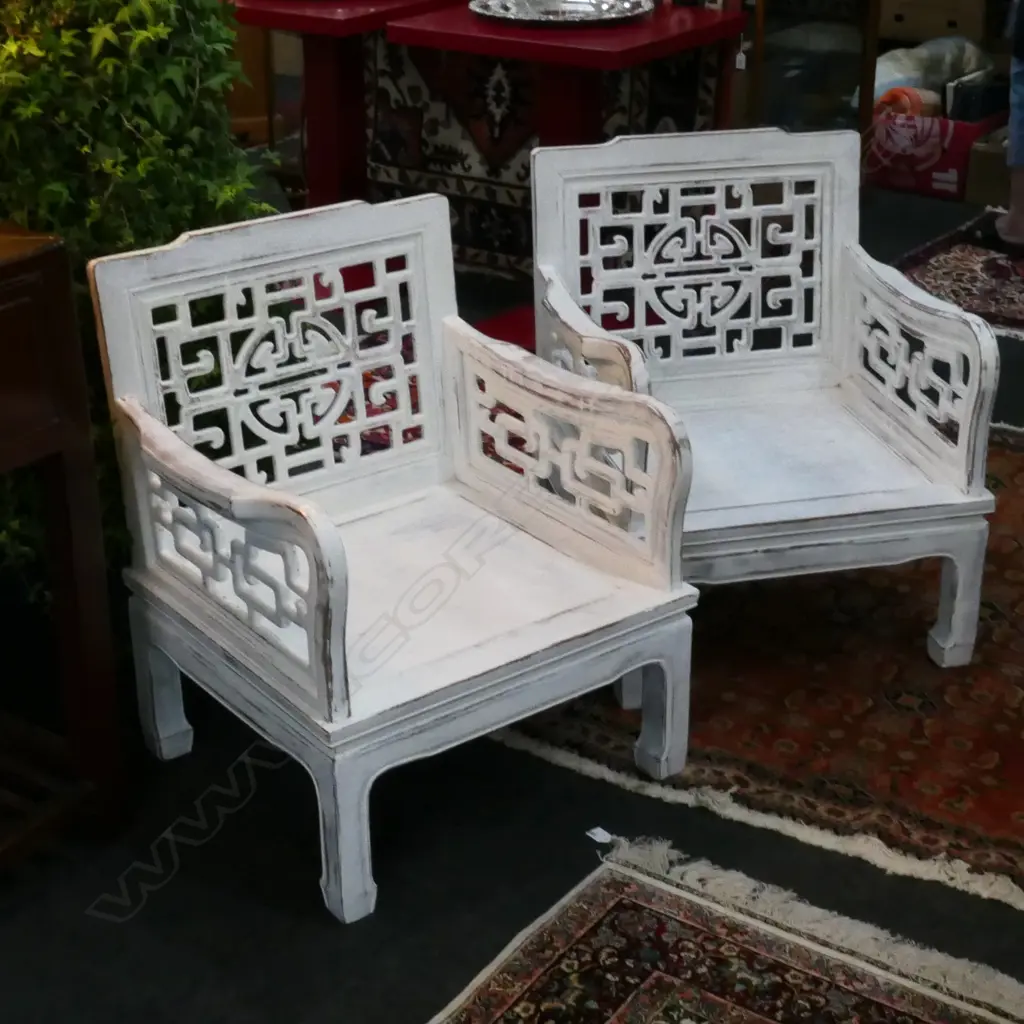 PR WHITE PAINTED CHINESE ARMCHAIRS 600 x 550 x 750mm Image 1++