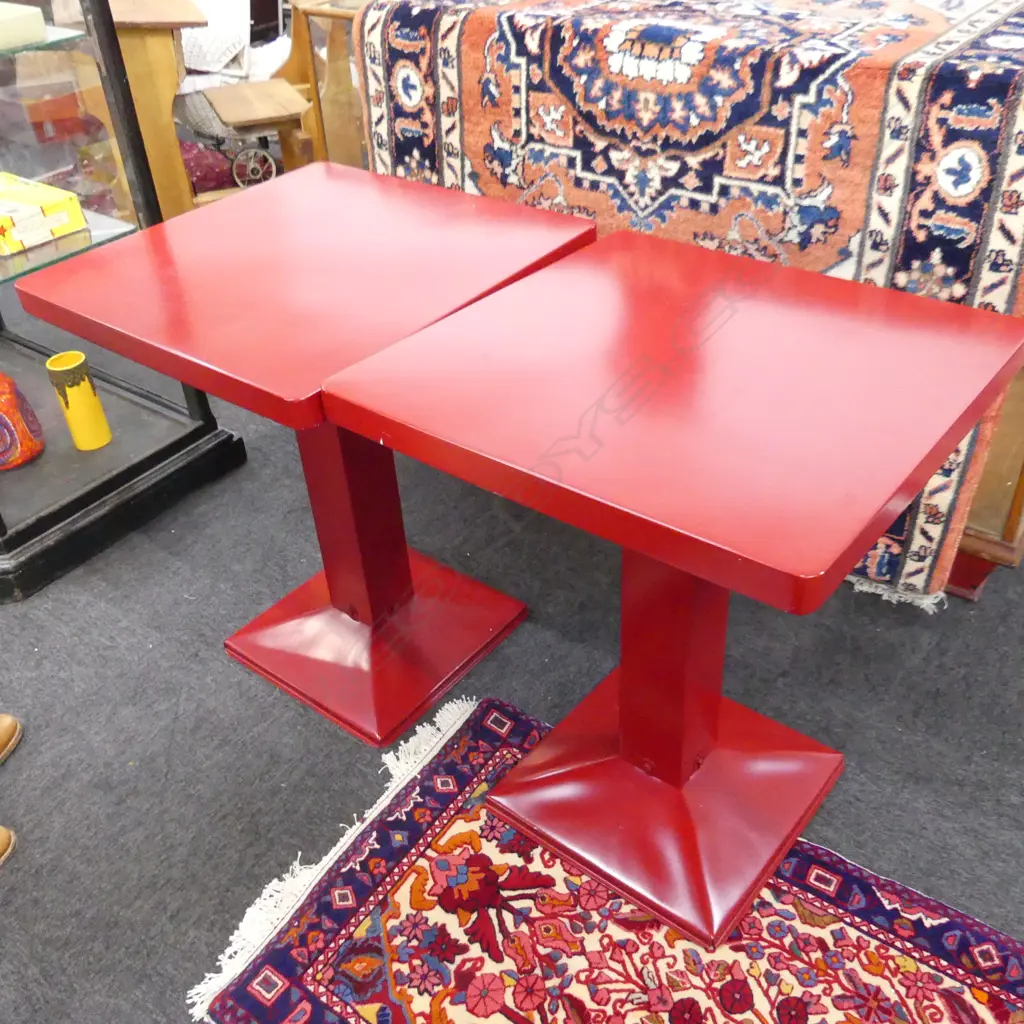 PR ORIGNAL FRENCH 1940S TOLIX RED METAL TABLES, 600 x 600 x 740mm Image 1++