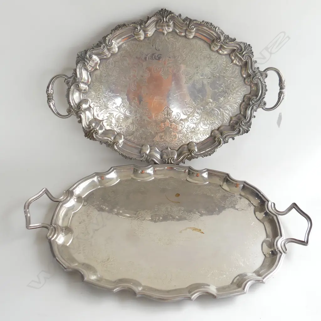 2 LARGE OVAL SILVER PLATE TRAYS 560 x 360mm Image 1++