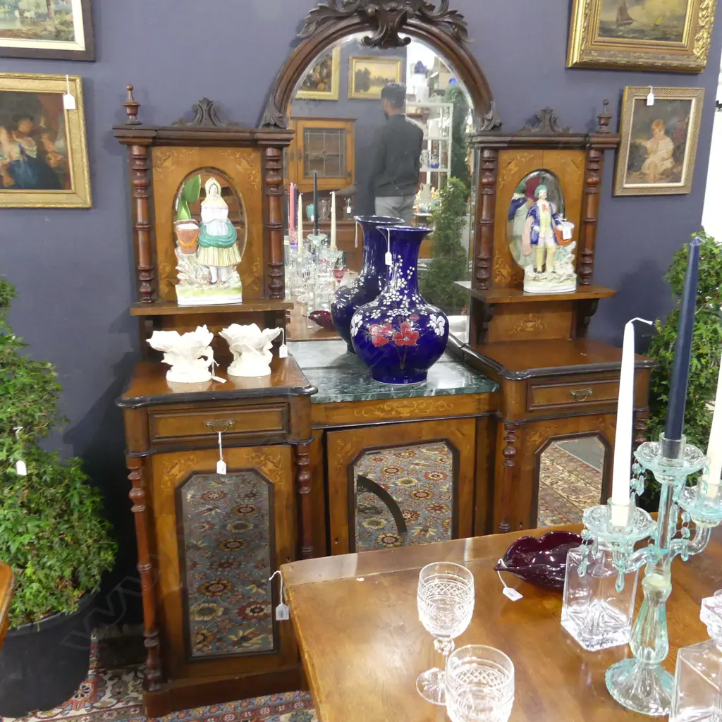 VICTORIAN WALNUT MIRROR BACKED SIDEBOARD L.1530mm x 400mm x H.2130mm Image 1++