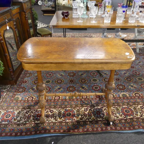 VICTORIAN WALNUT CARD TABLE (one hinge broken) 960 x 460 x 760mm