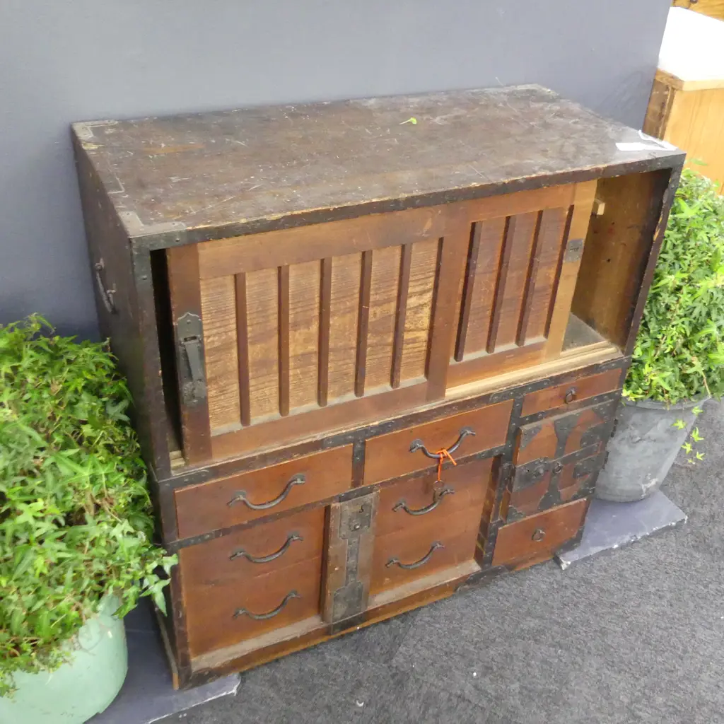 19thC JAPANESE SMALL TANSU CHEST PR DOORS + 6 DRAWERS.... Image 1++