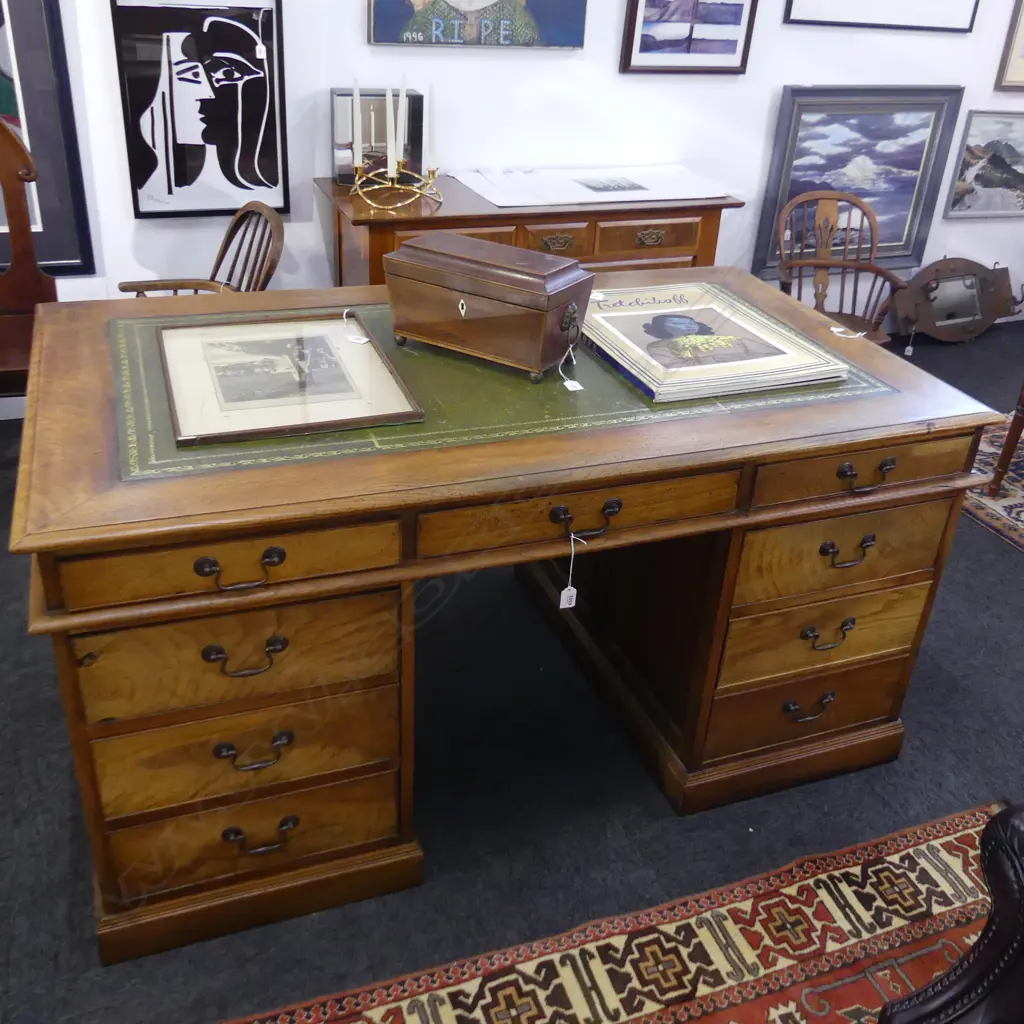 OAK DOUBLE PEDESTAL DESK - LEATHER INSERT 1500 x 870 x 750mm Image 1++