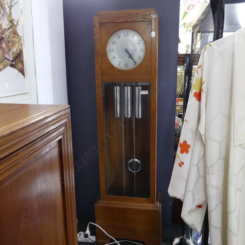 LARGE FRENCH STYLE ART DECO OAK ENFIELD CLOCK -  1930 X 560mm - IN WORKING CONDITION Image 1++
