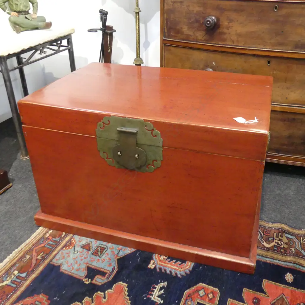 OLD CHINESE RED LACQUER TRUNK HINGED LID. 860 x 580 x 540mm **RTV** Image 1++
