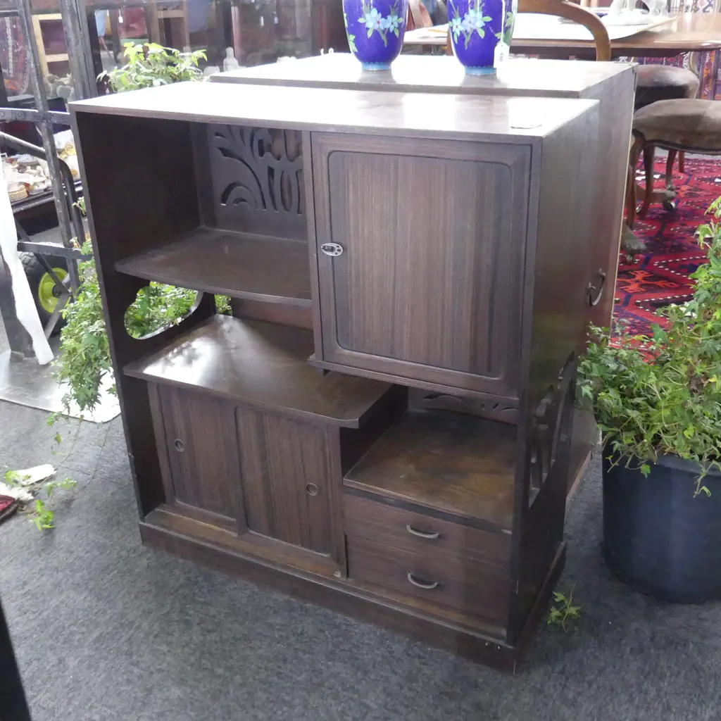 EARLY 20thC JAPANESE EXOTIC WOOD SMALL TANSU DISPLAY CHEST... Image 1++