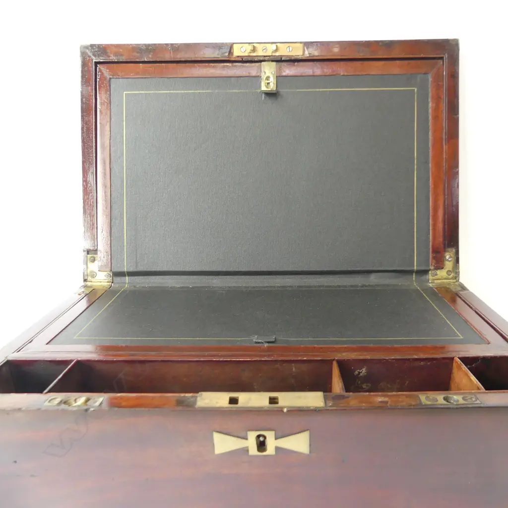 ANTIQUE BRASS BOUND MAHOGANY WRITING SLOPE W.410mm Image 1++