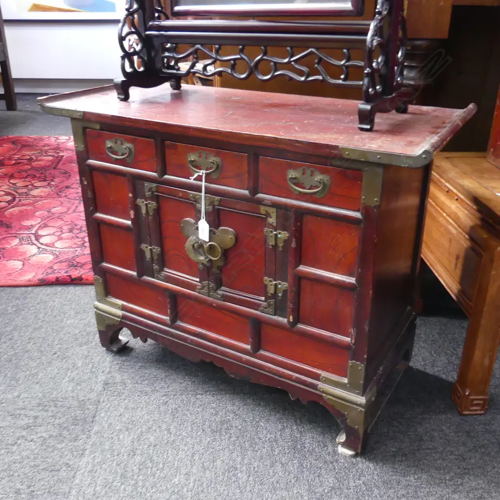 SMALL KOREAN CHEST; 3 DRAWERS ABOVE SMALL CENTRAL DOORS 720 x 320 x 560mm Image 1++