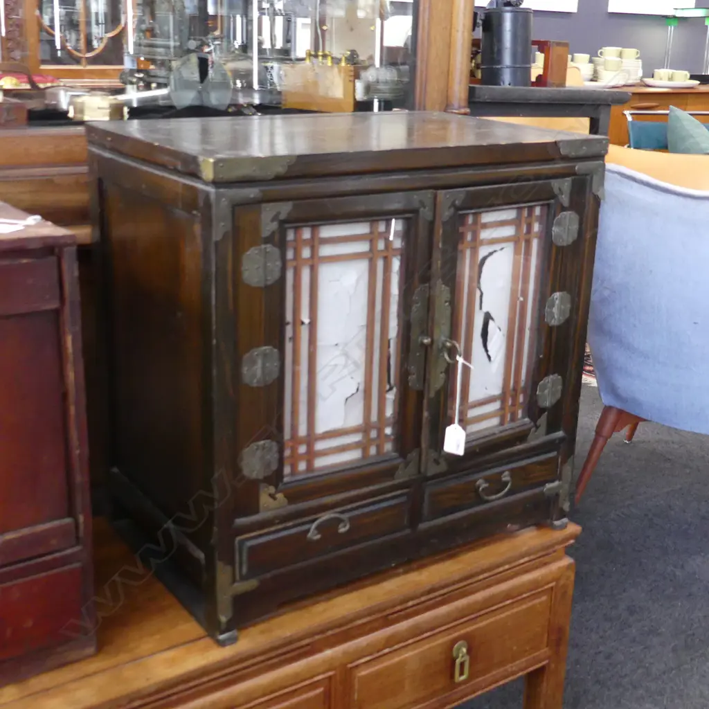 SMALL KOREAN CHEST; DOUBLE DOORS ABOVE 2 DRAWERS W.565 x 360 x 560mm Image 1++