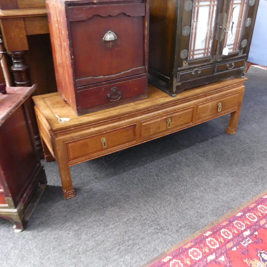 CHINESE LOW SIX DRAWER SIDE TABLE L.1210 mm NEEDS REPOLISHING Image 1++