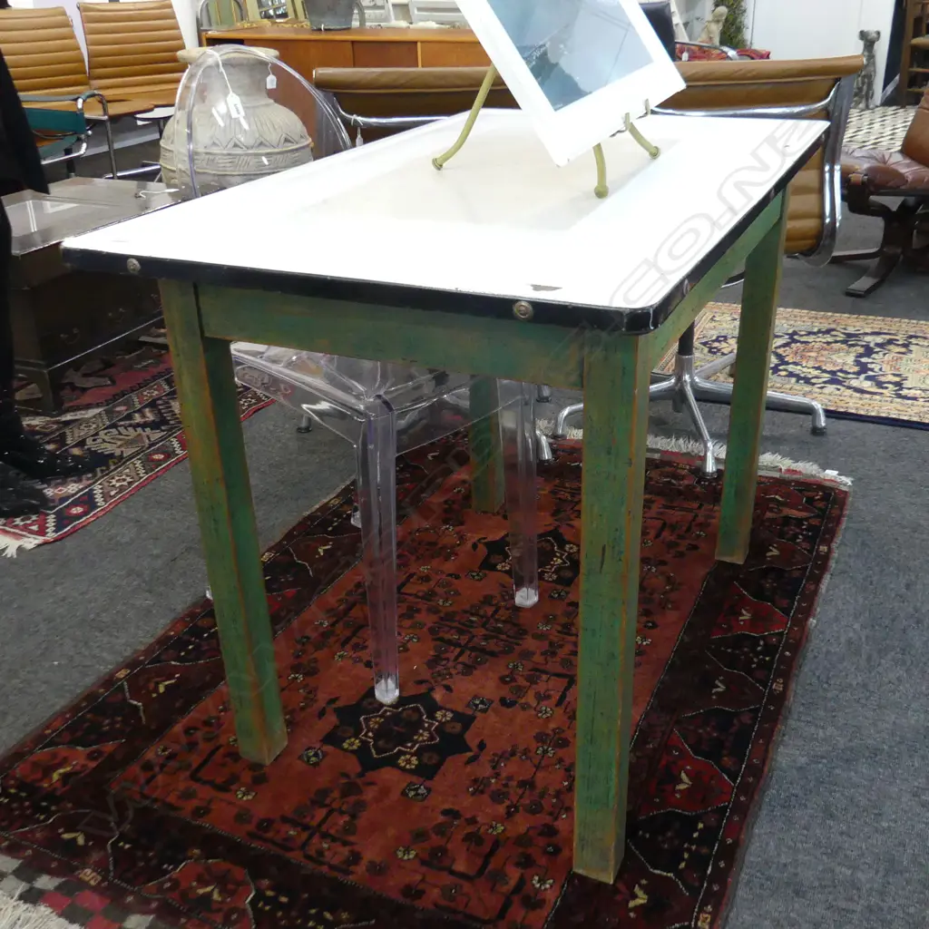 INDUSTRIAL STYLE TABLE; WHITE ENAMEL TOP 1050 x 640 x 760mm Image 1++