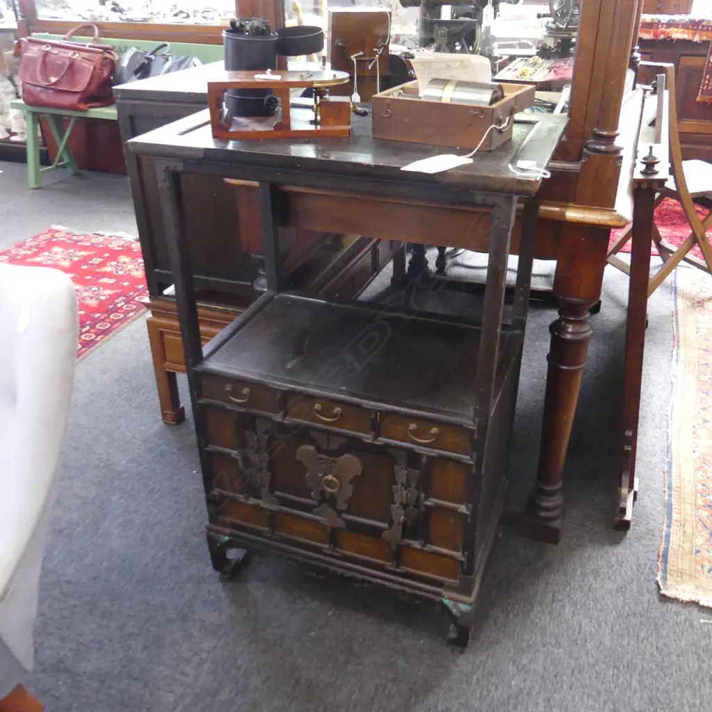 VINTAGE KOREAN CABINET; 2 SHELVES ABOVE 3 DRAWERS & DOUBLE DOORS 640 x 385 x 990mm Image 1++