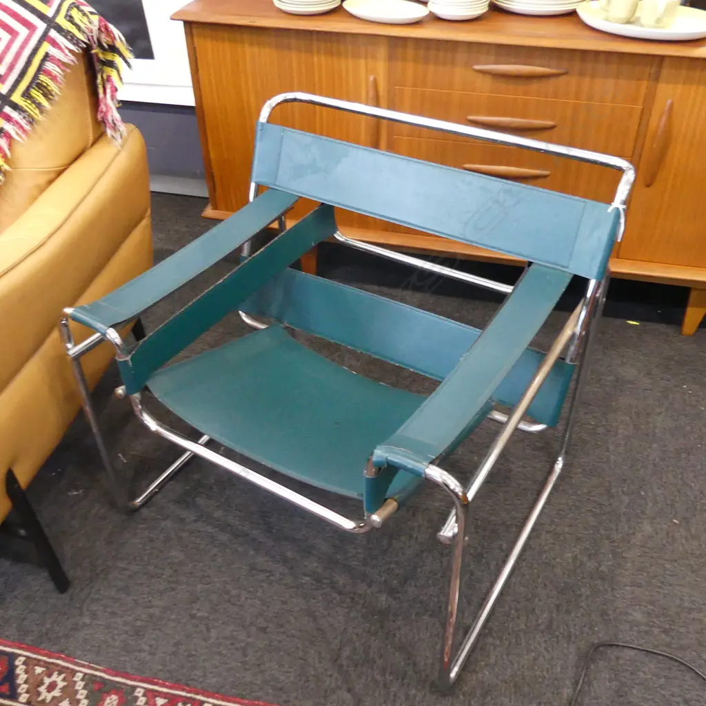 WASSILY CHAIR, GREEN LEATHER. (SLIGHT DAMAGE OT LEATHER) Image 1++