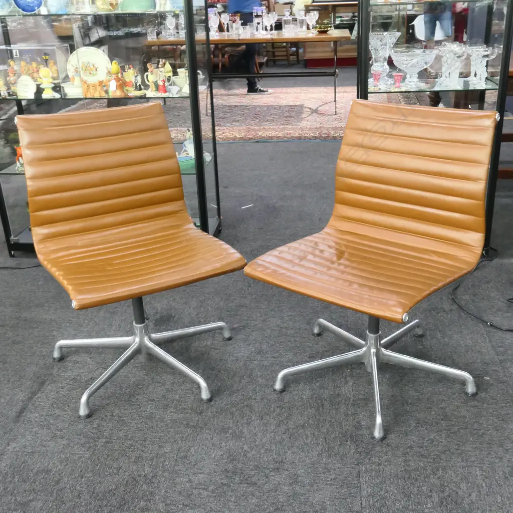 PR EAMES TAN LEATHER CONFERENCE CHAIRS EA330 265 Image 1++