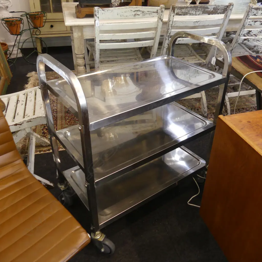 3 TIER INDUSTRIAL STAINLESS STEEL TROLLEY H.840 mm Image 1++
