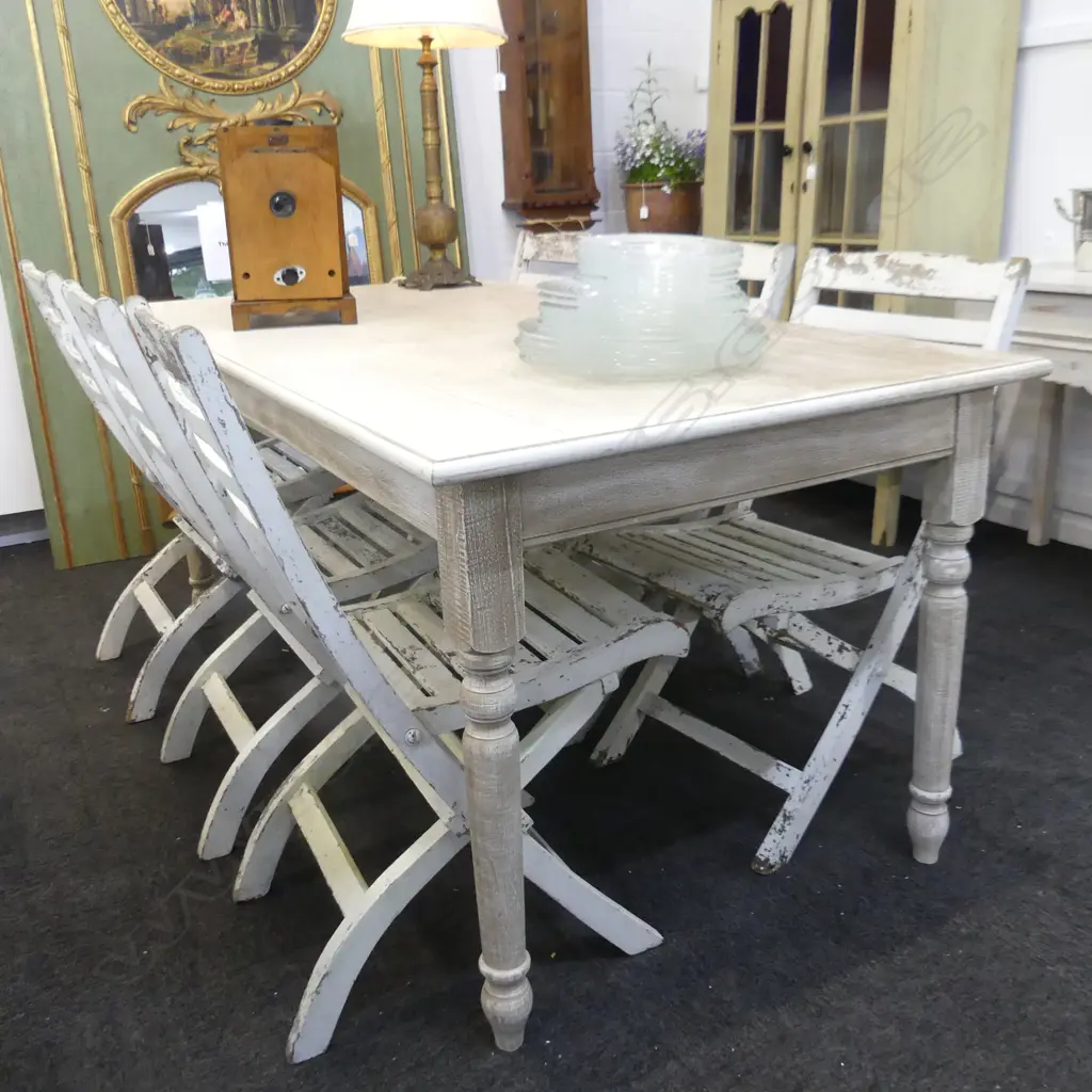 MODERN WHITE DISTRESSED PAINTED FRENCH STYLE DINING TABLE 1800 x 900 x 800mm Image 1++
