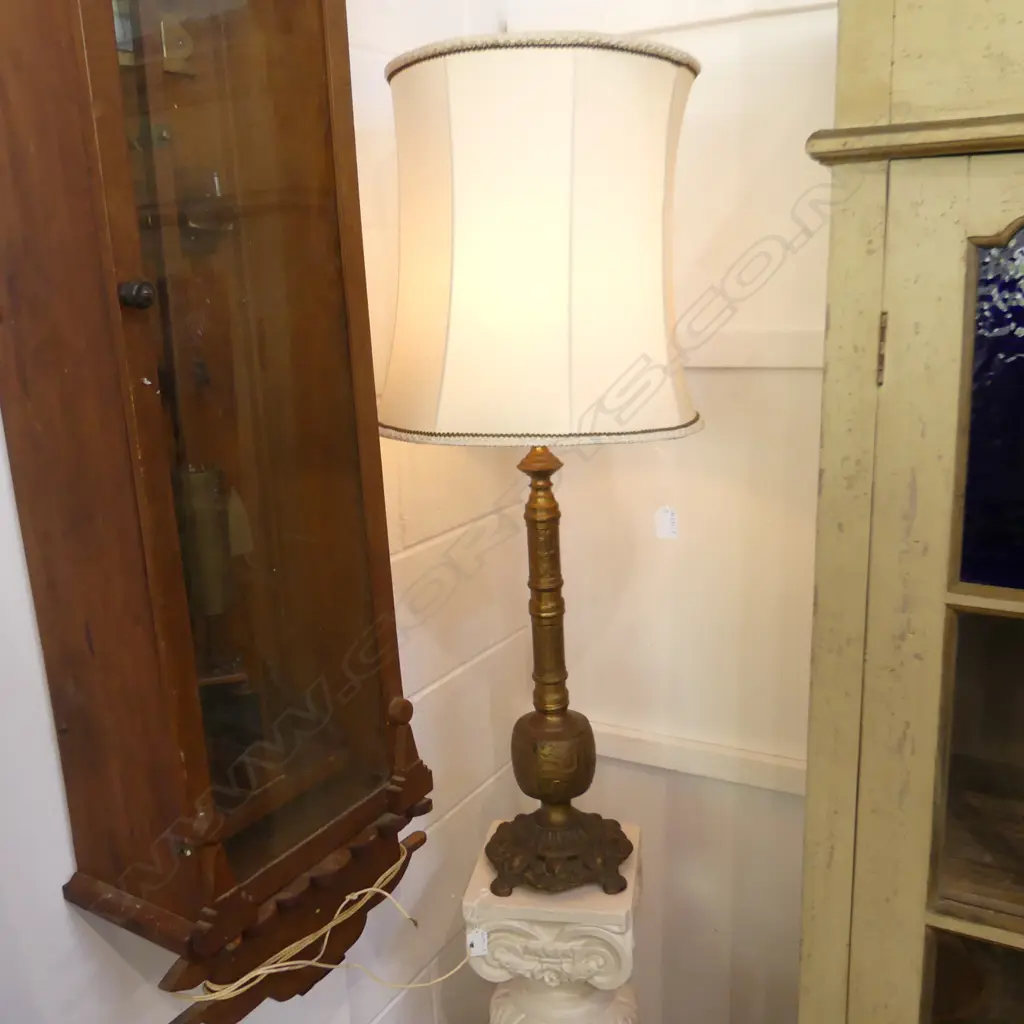 VINTAGE ASIAN BRASS SIDE LAMP – H.950mm WITH SHADE– WORKING Image 1++
