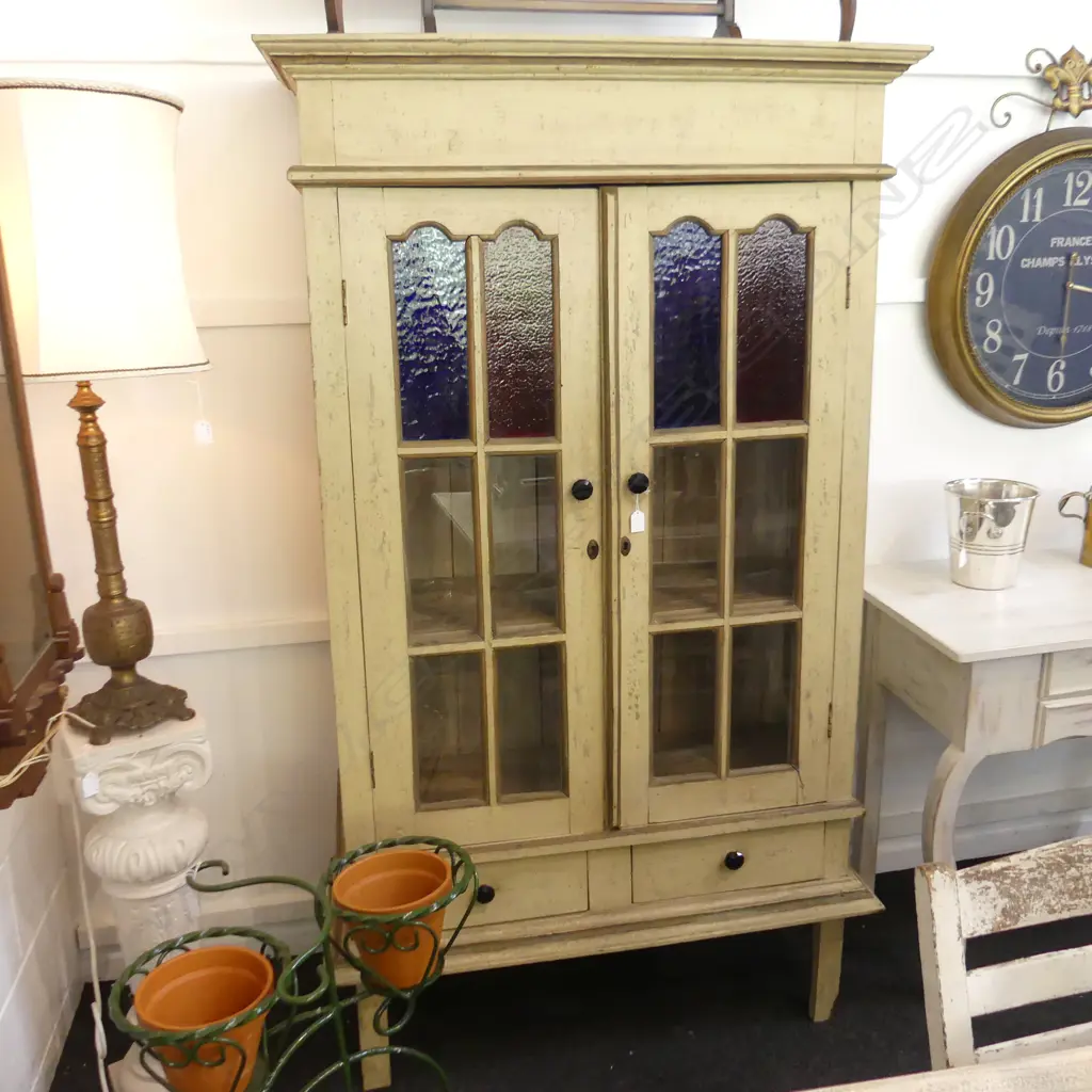 VINTAGE STYLE PAINTED GLAZED CABINET 1005 x 390 x 1745mm Image 1++