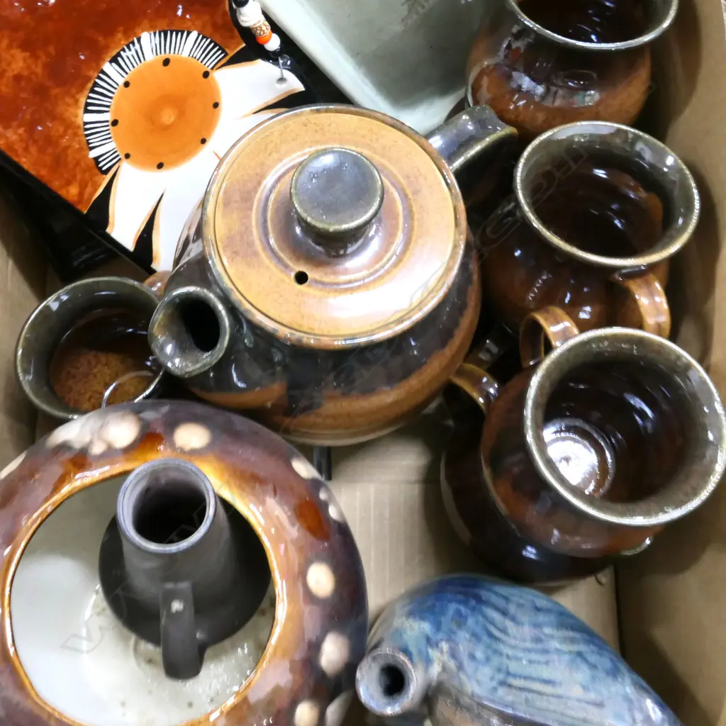 BOX LOT STUDIO POTTERY TEA SET, ETC Image 1++