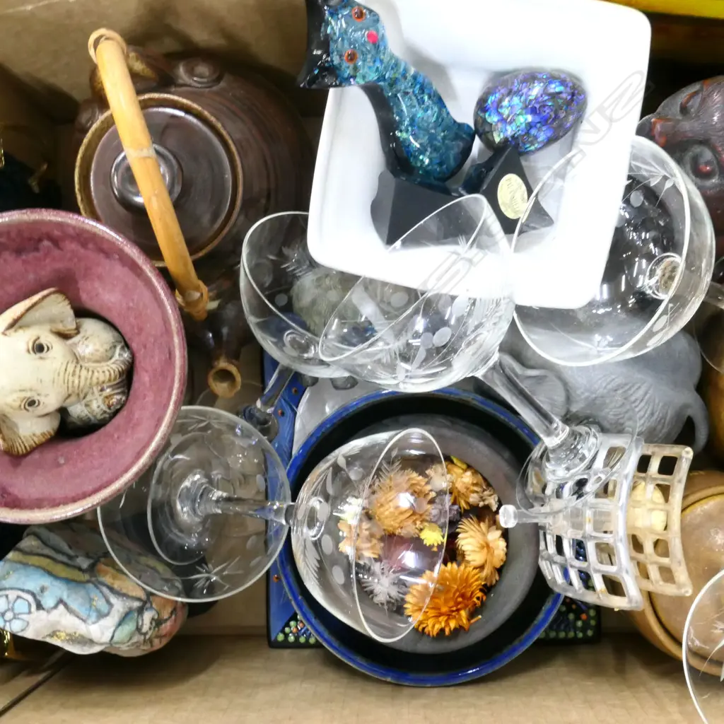 BOX LOT ASST. CERAMICS, ELEPHANTS Image 1++