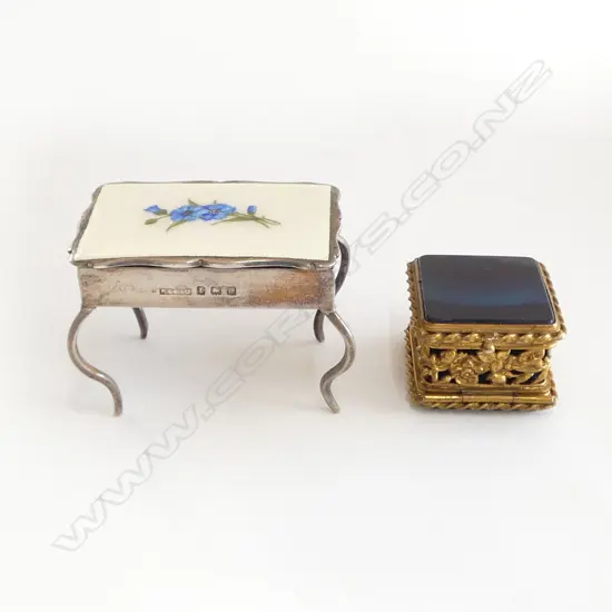 A silver and enamel miniature table stamp case,