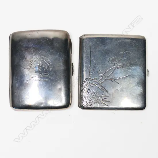 Two small silver cigarette cases ( one Japanese, one with Scottish crest),