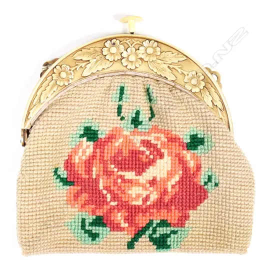 A French moulded floral patterned celluloid framed tapestry handbag, c.1930,