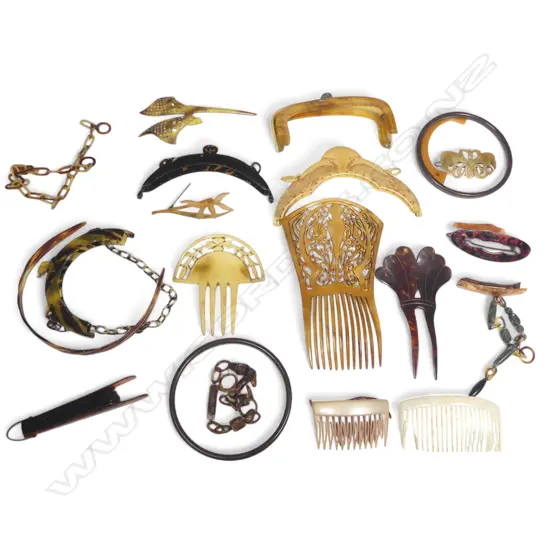 Collection of tortoiseshell and other plastic mantilla comb and pieces for repair