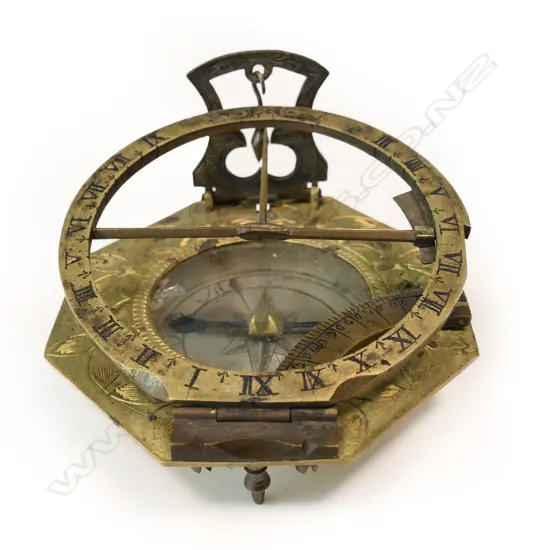 An octagonal brass Augsburg equatorial sundial, c.1820 by Johann Schrettegger*,