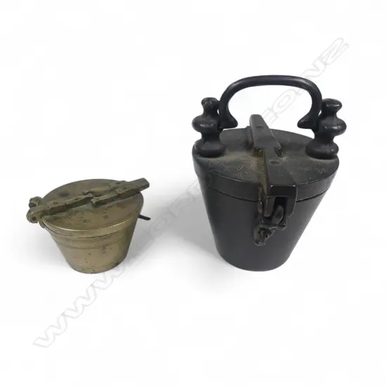 An old set of nesting cup weights from approx ¼oz to 10oz, possibly Nuremberg late 18thC, and another set 19thC brass,