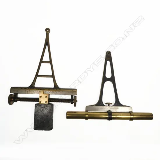 Two surveyor's road or ghat tracers, survey instruments for gradient setting out,